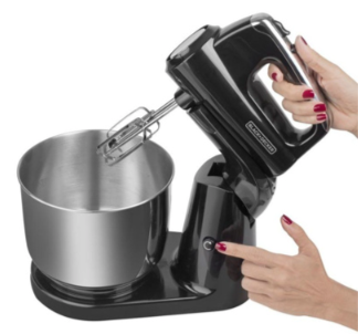 Black &amp; Decker batidora de pedestal negra, de acero inoxidable, 250w con tazón