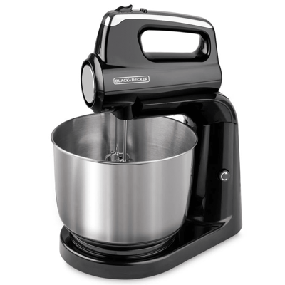 Black &amp; Decker batidora de pedestal negra, de acero inoxidable, 250w con tazón